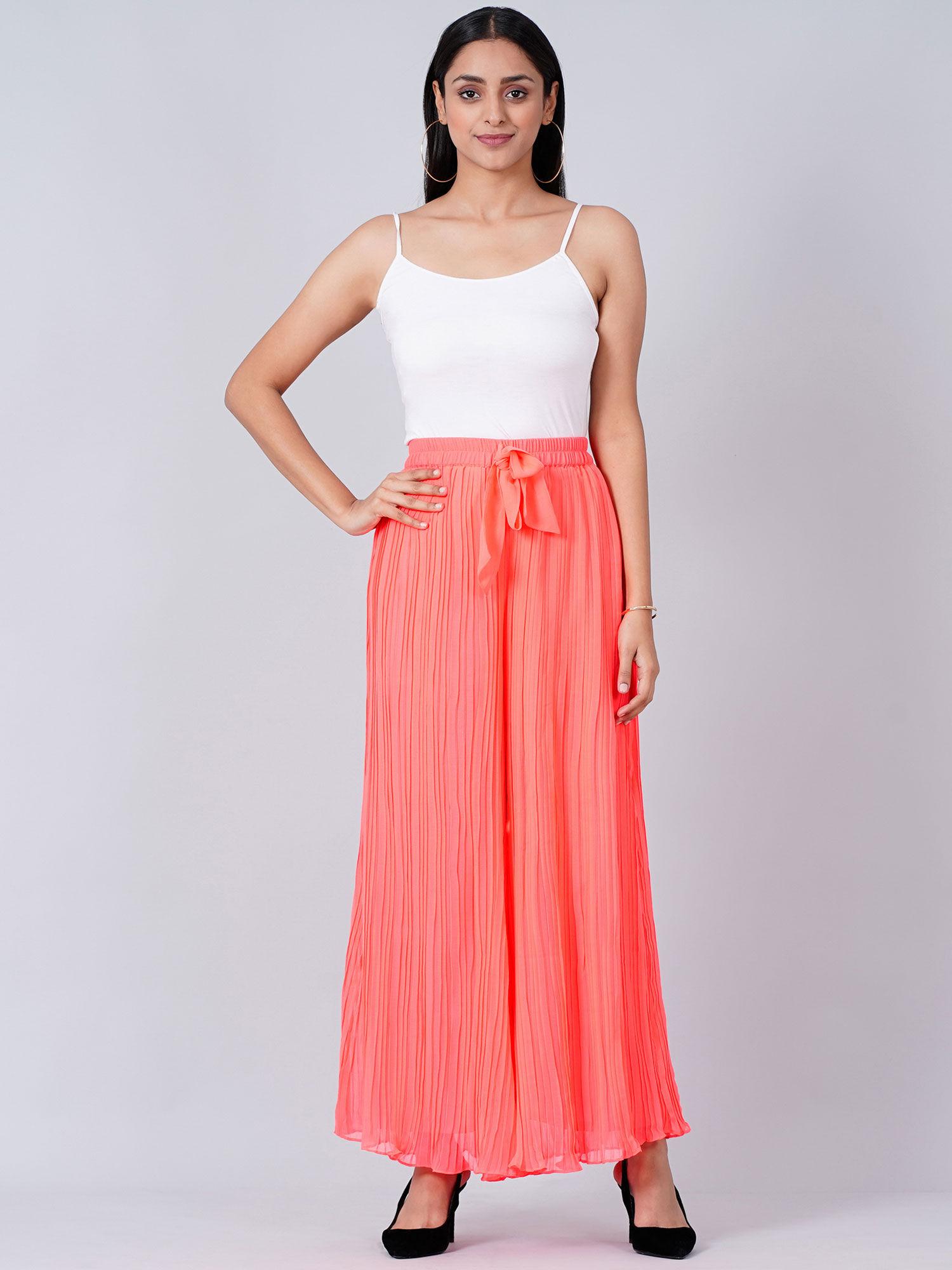 neon coral pleated palazzo