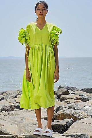 neon green cotton gathered dress