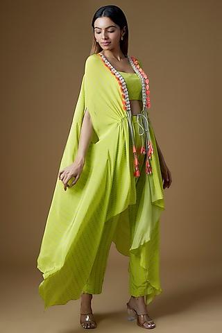 neon green crepe cape set