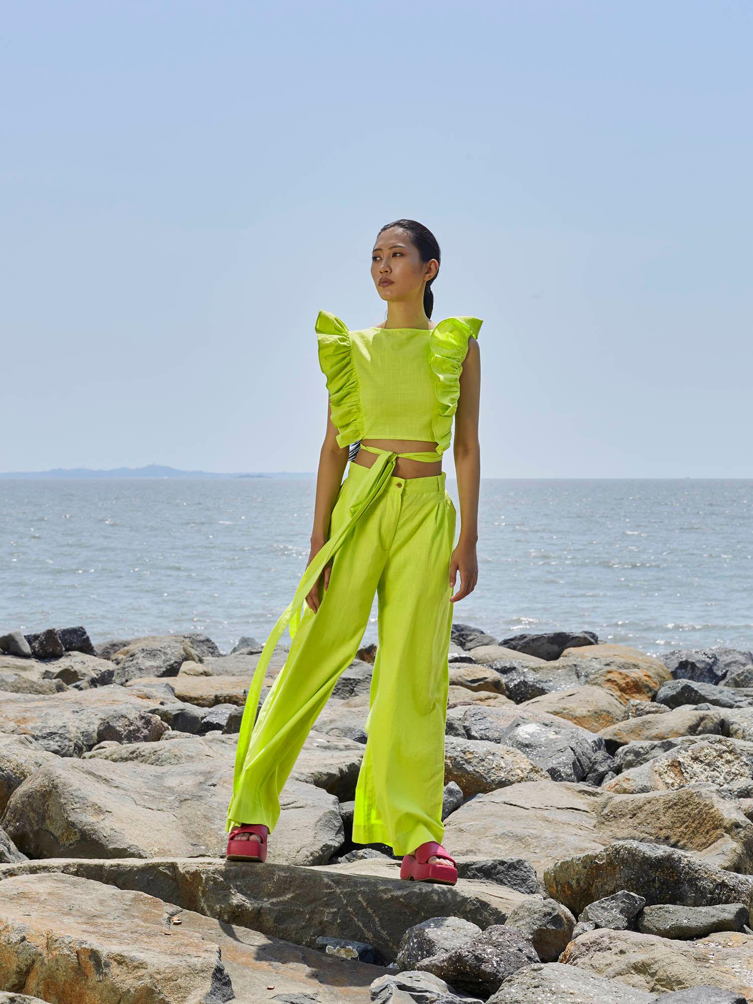 neon green high-waisted trouser