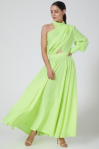 neon green one-shoulder dress