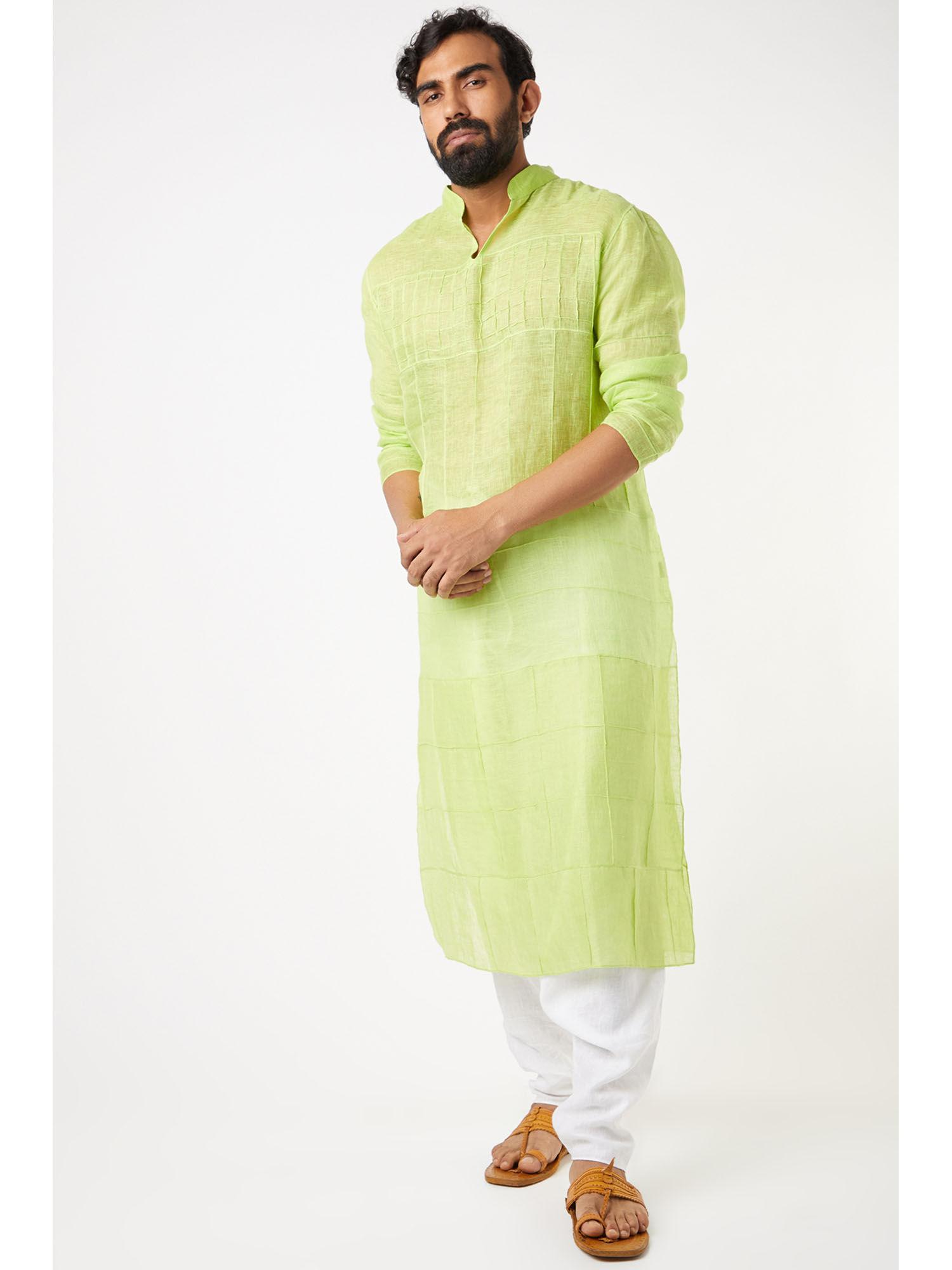 neon green pintuck long kurta