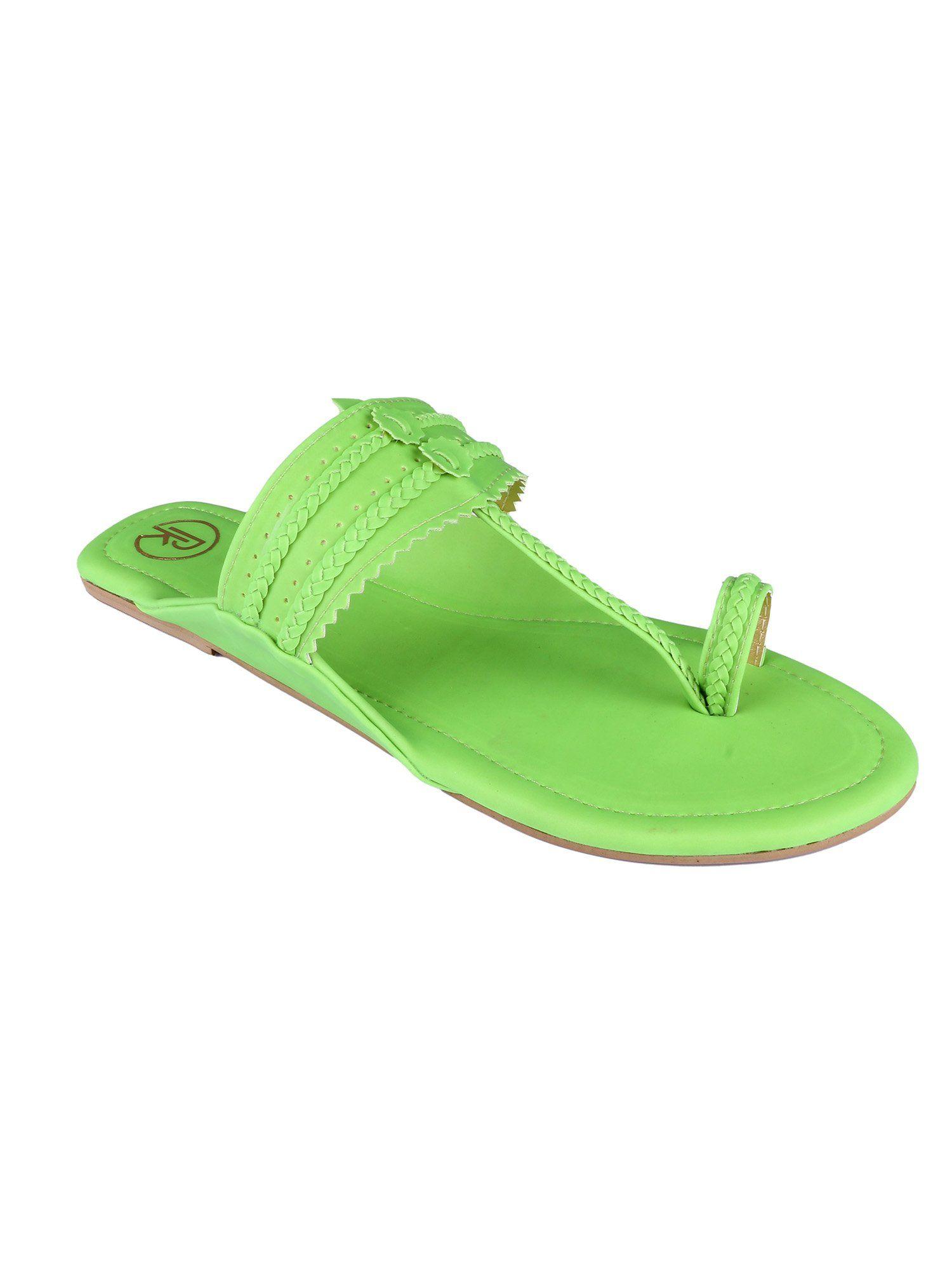 neon green plain kolhapuri