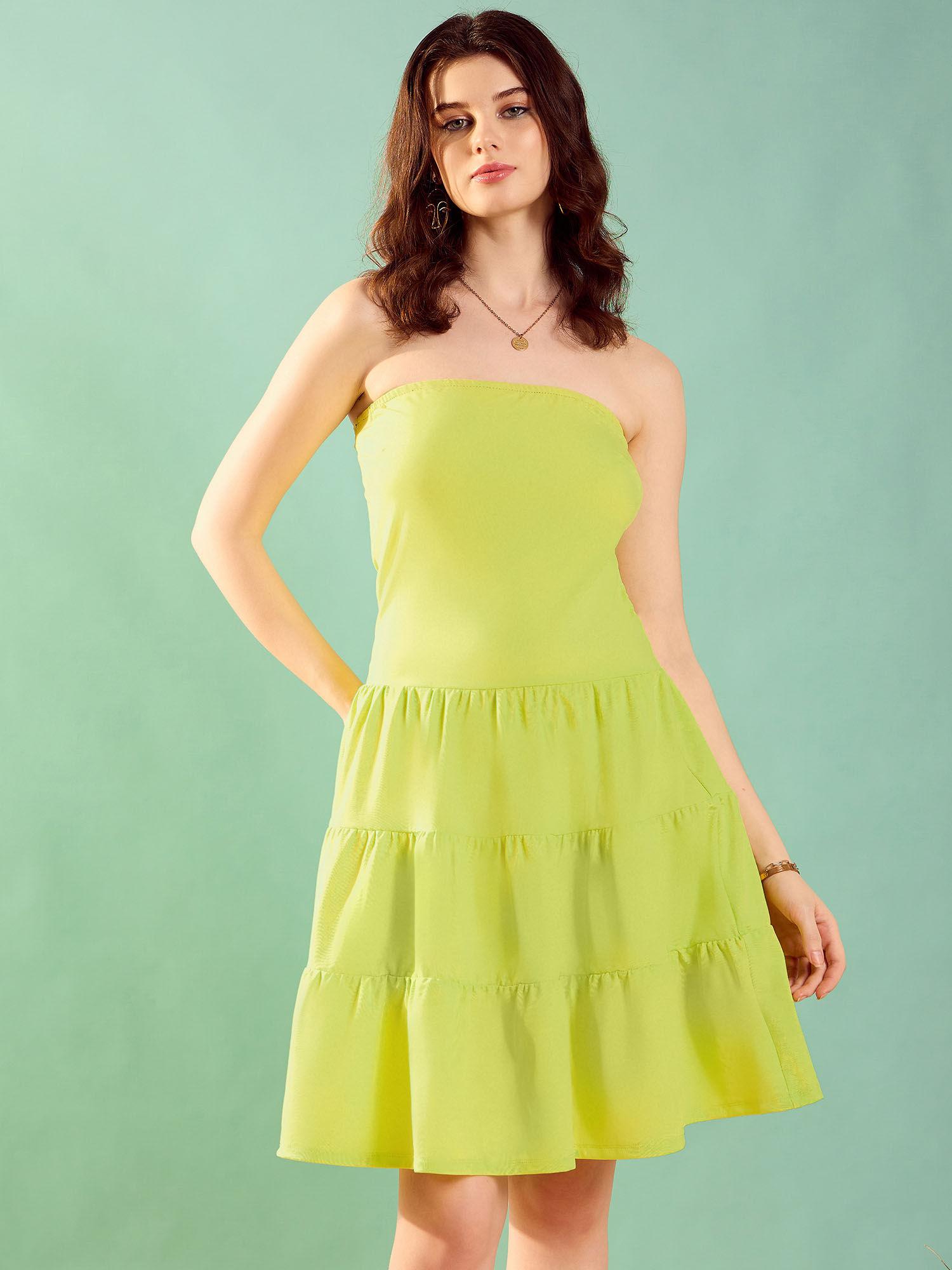 neon green tiered mini tube dress