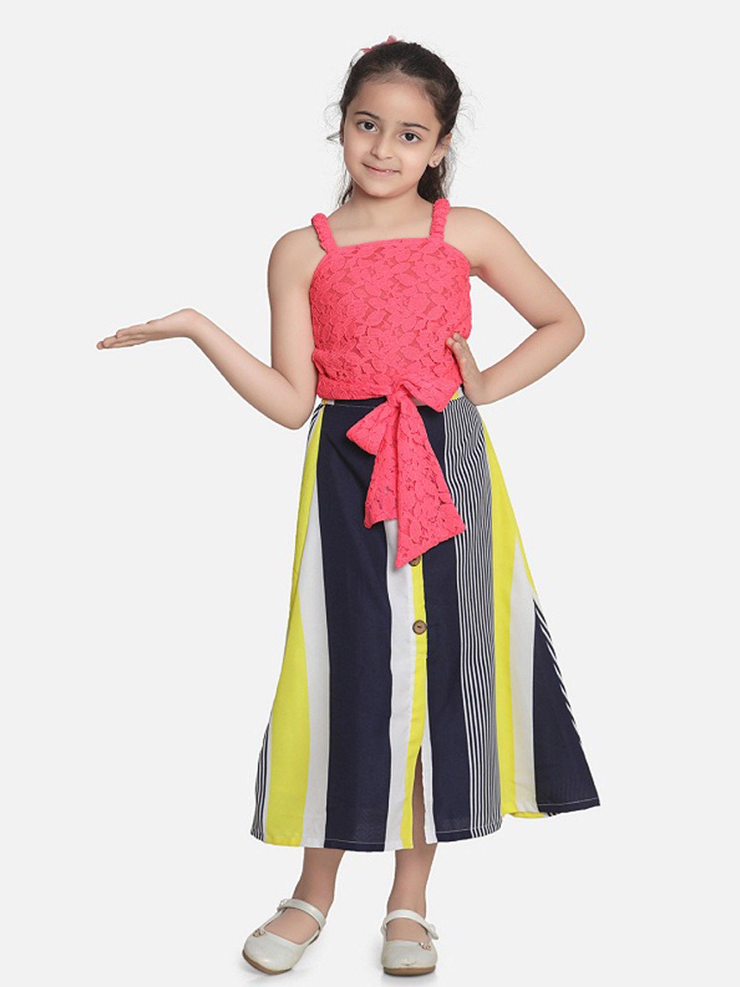 neon knot top with striped maxi skirt (set of 2)