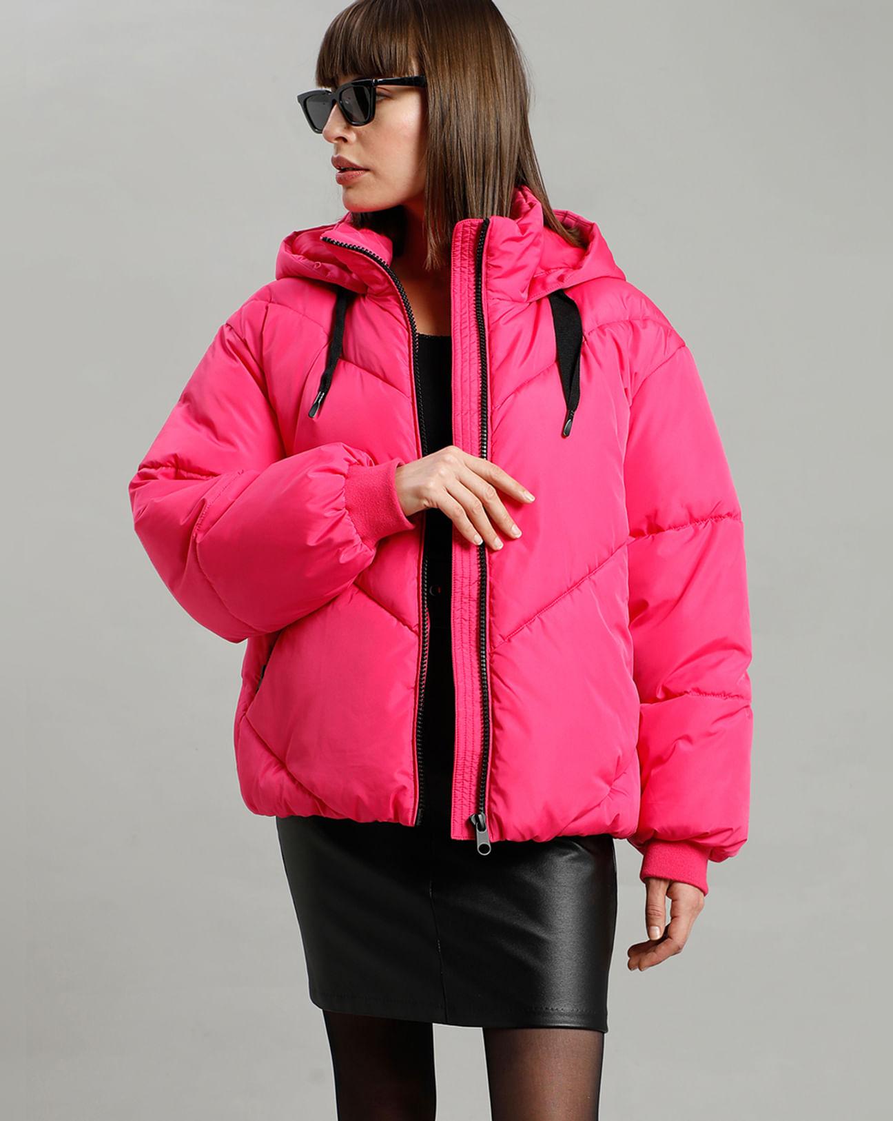 neon pink loose puffer jacket