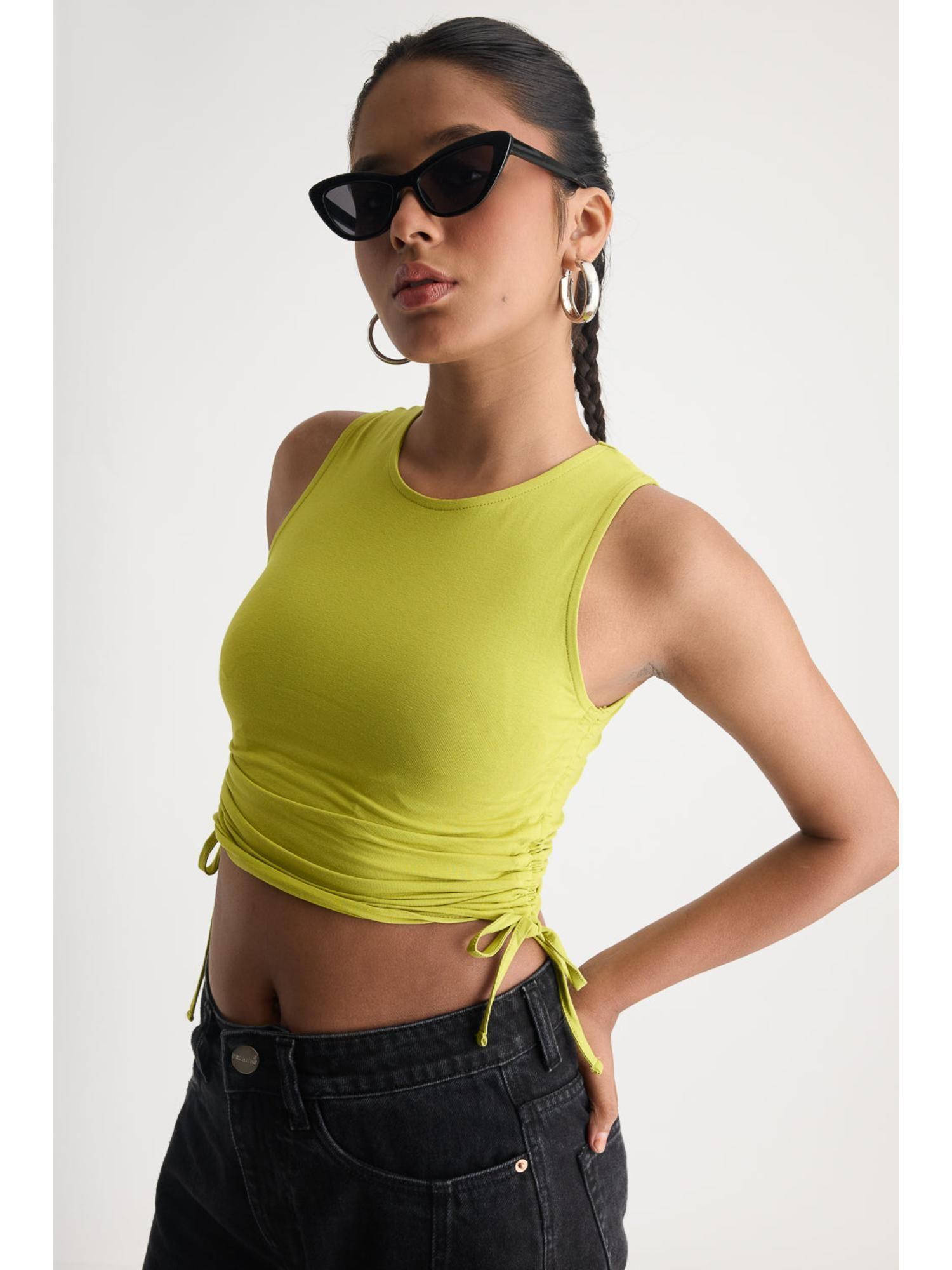 neon side drawstring crop top