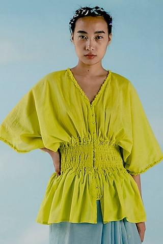 neon yellow cotton mul smocked top
