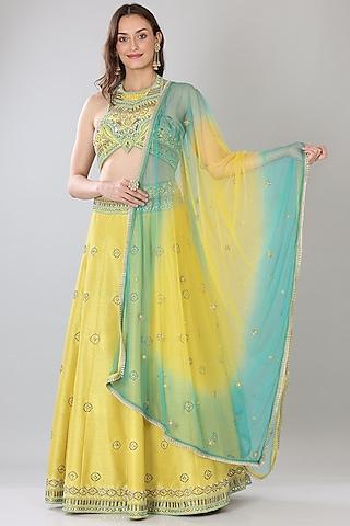 neon yellow embroidered lehenga set