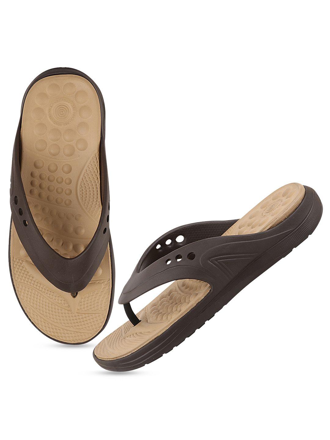 neoz men brown & beige rubber thong flip-flops