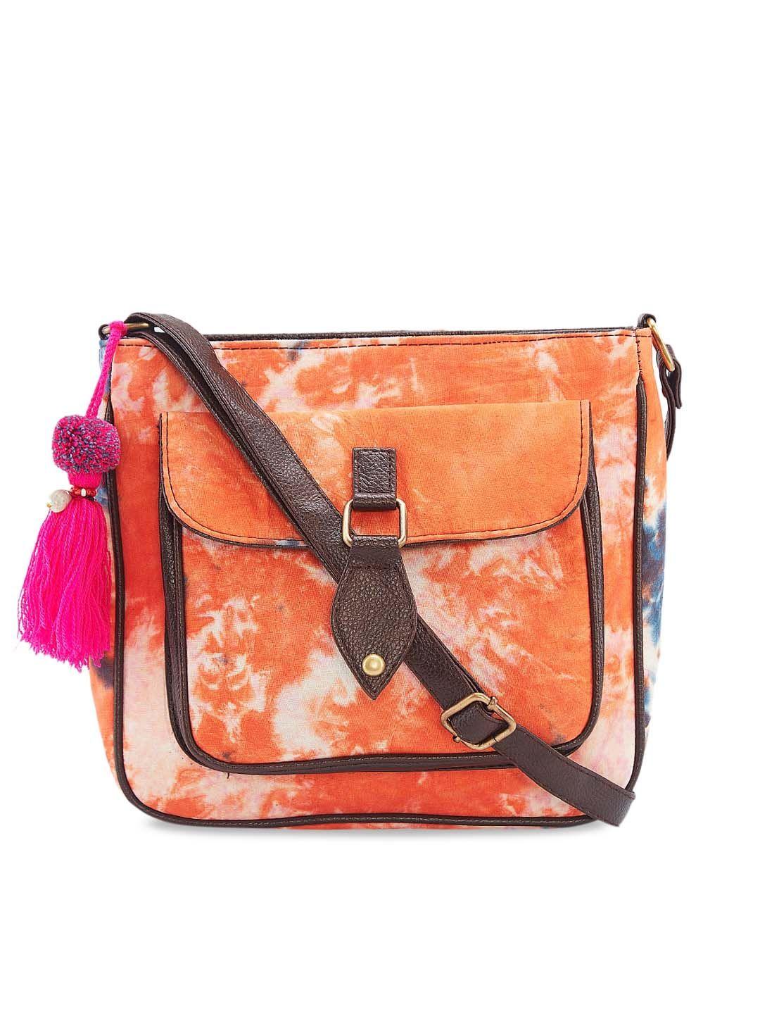 nepri abstract printed pure cotton structured sling bag with tasselled