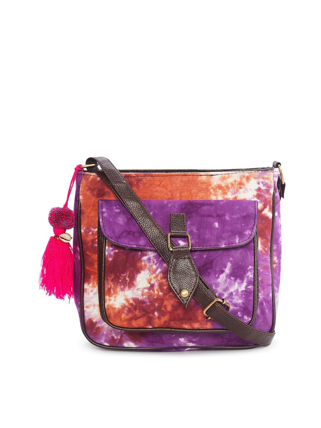 nepri abstract printed structured sling bag with tasselled