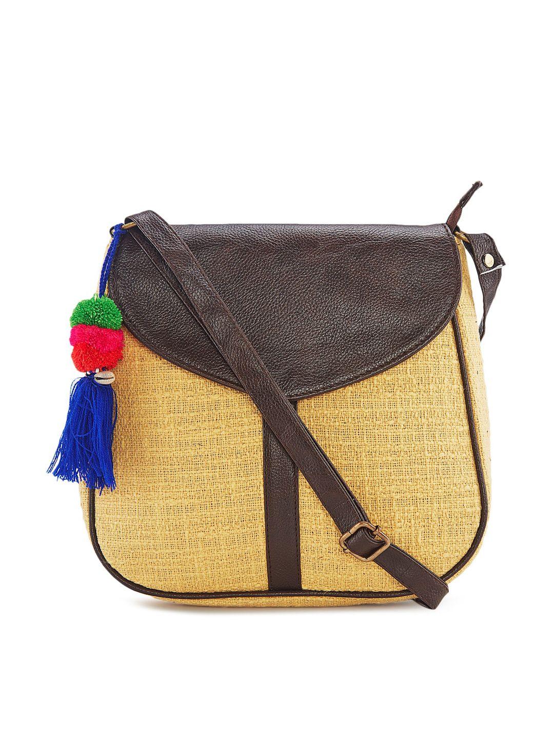 nepri colourblocked structured cotton sling bag with tasselled