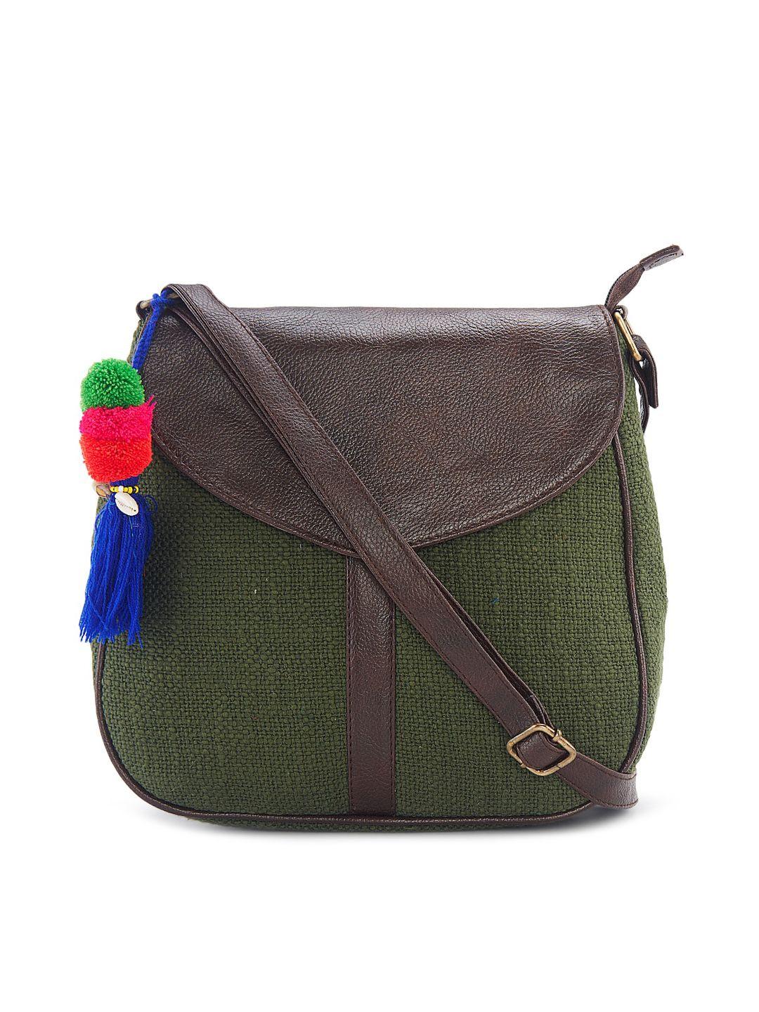 nepri colourblocked structured cotton sling bag with tasselled