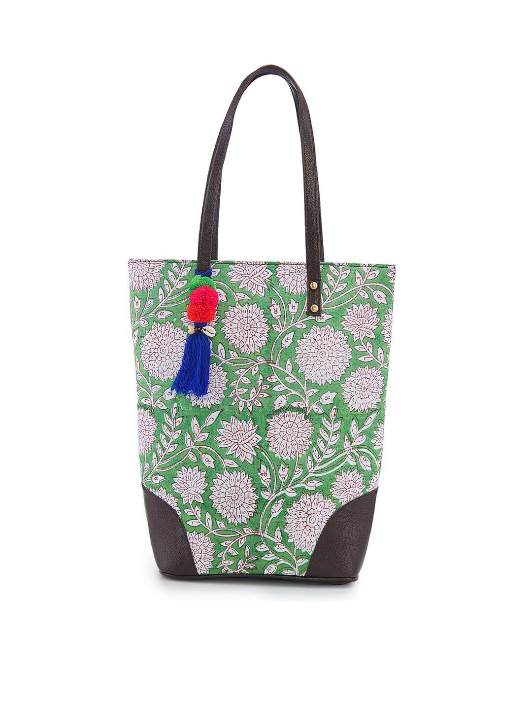 nepri floral printed oversized shopper tote bag with tasselled