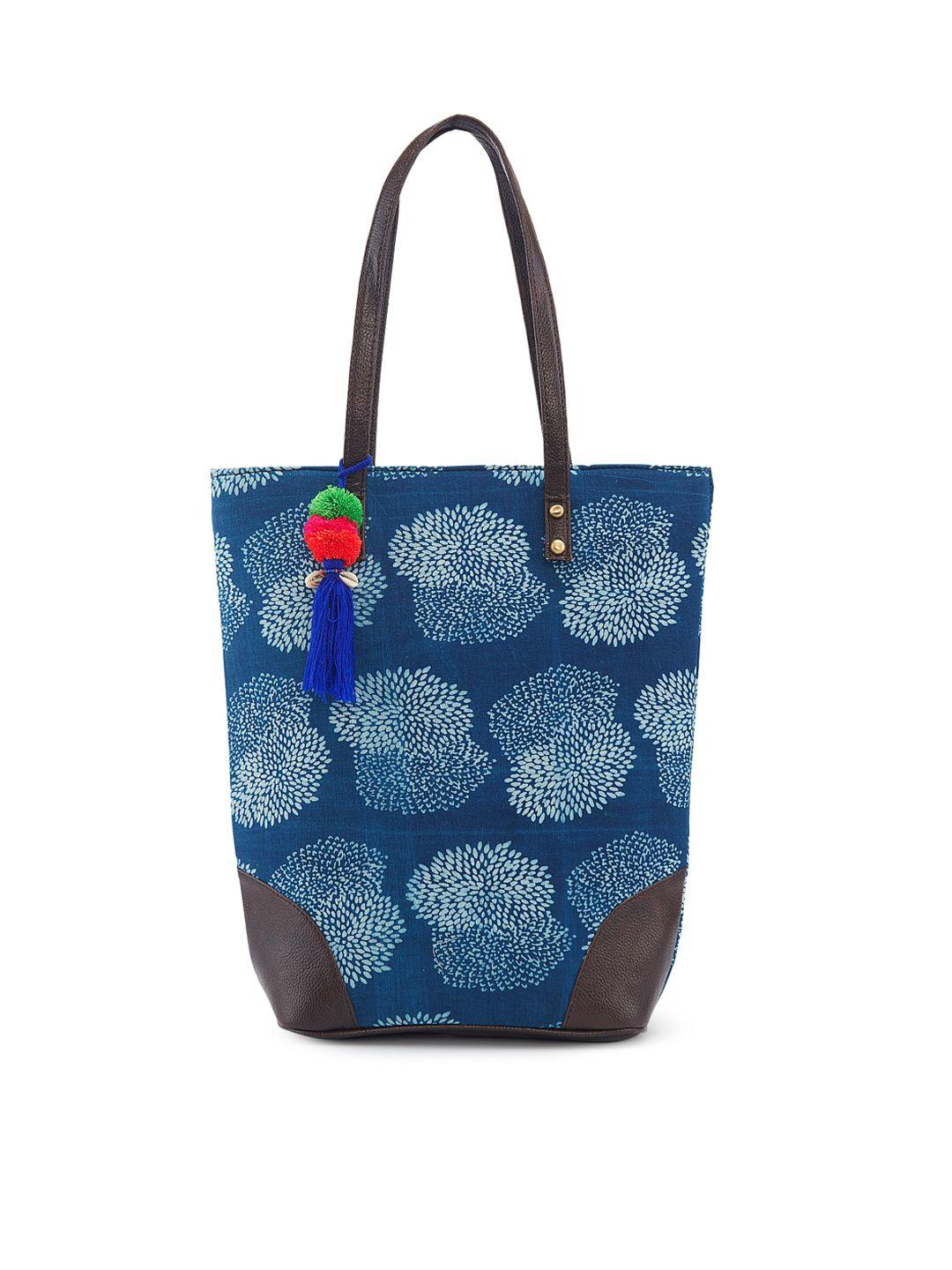 nepri floral printed shopper tote bag with tasselled