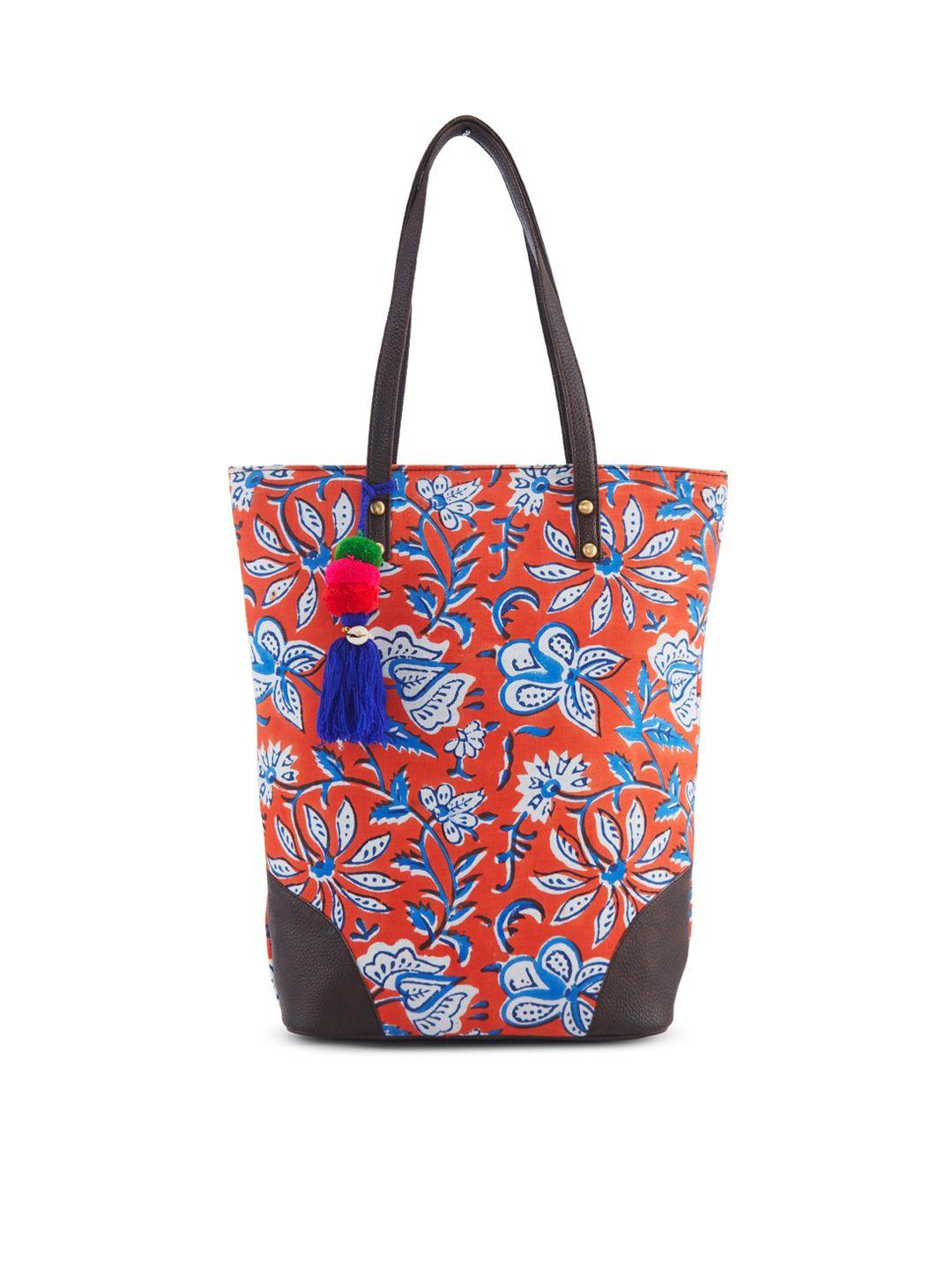 nepri floral printed shopper tote bag with tasselled