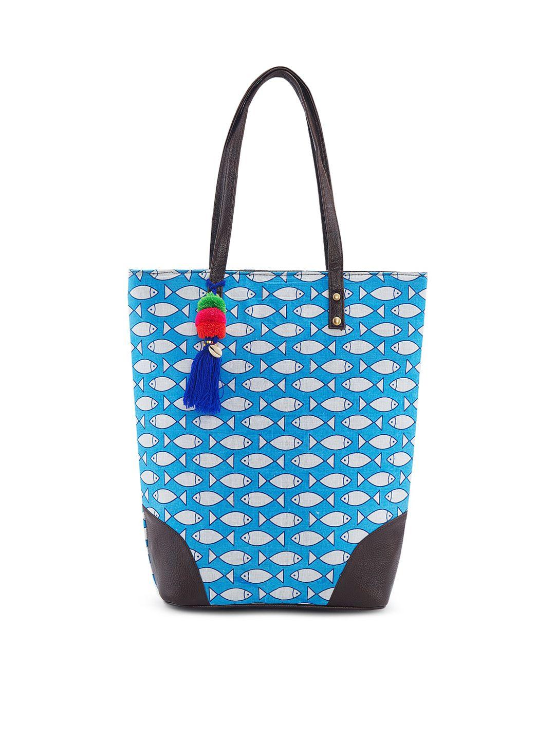 nepri graphic printed shopper tote bag with tasselled