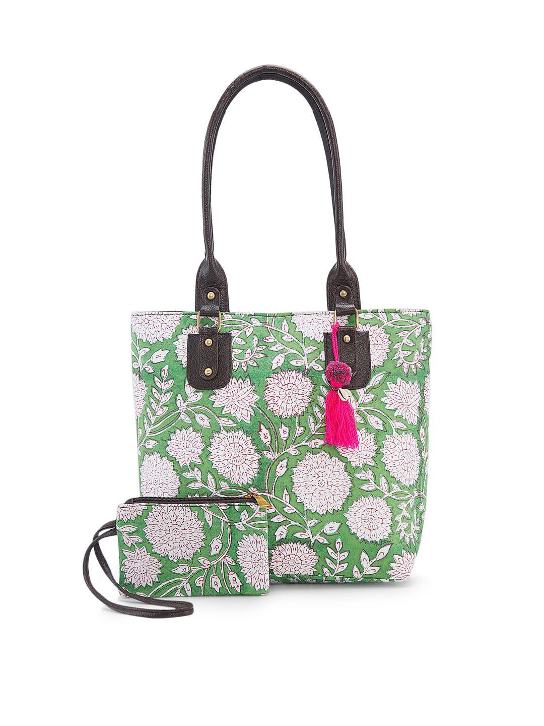nepri green structured handheld bag with tasselled