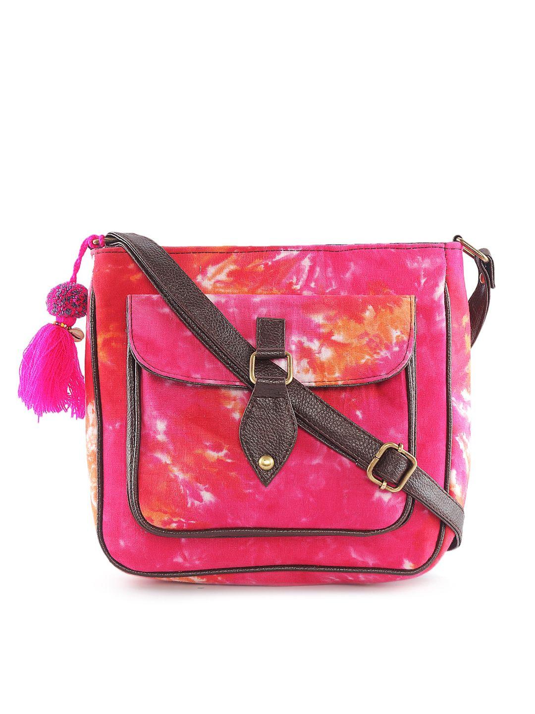 nepri printed structured sling bag with tasselled