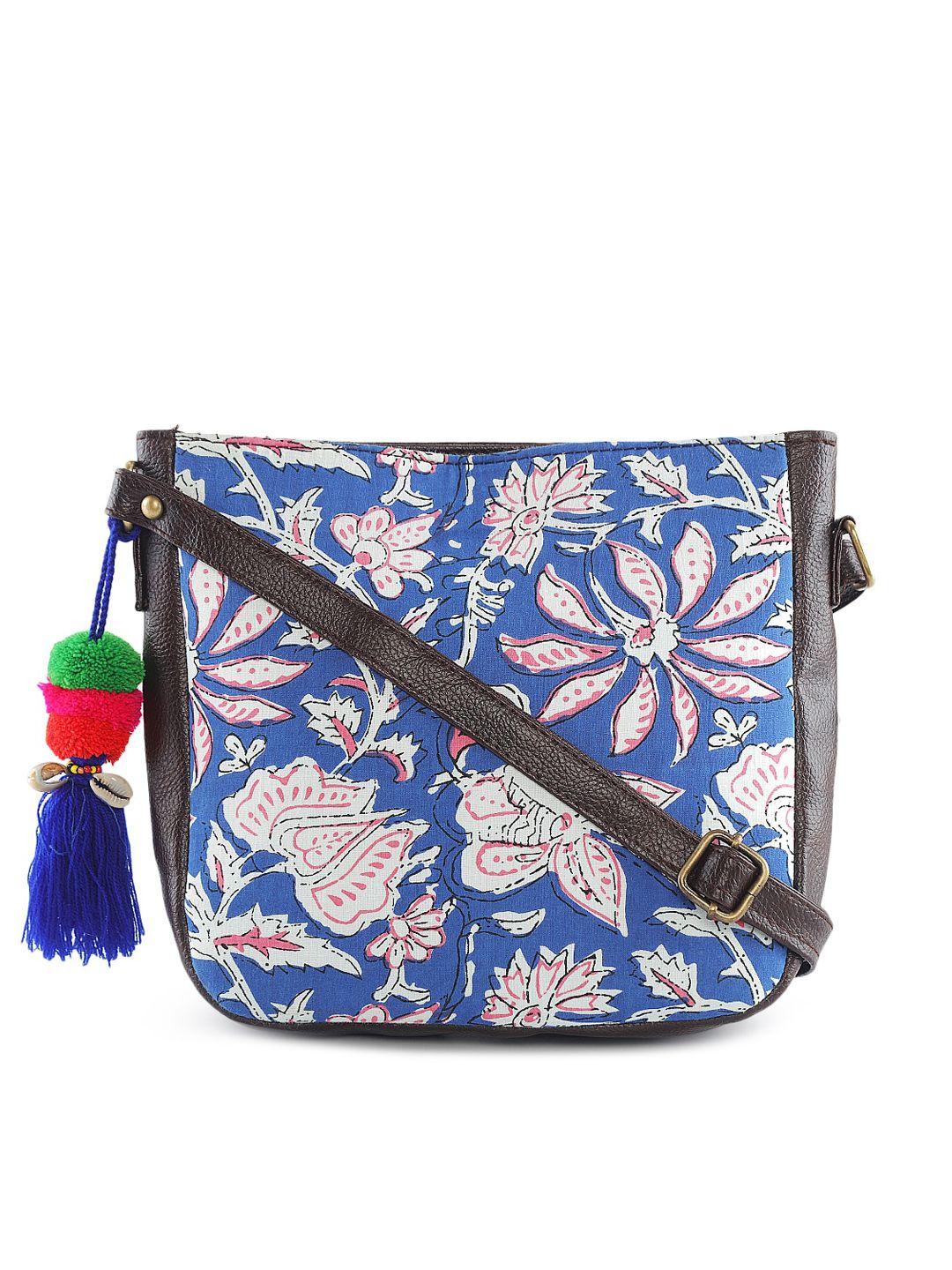 nepri printed structured sling bag with tasselled