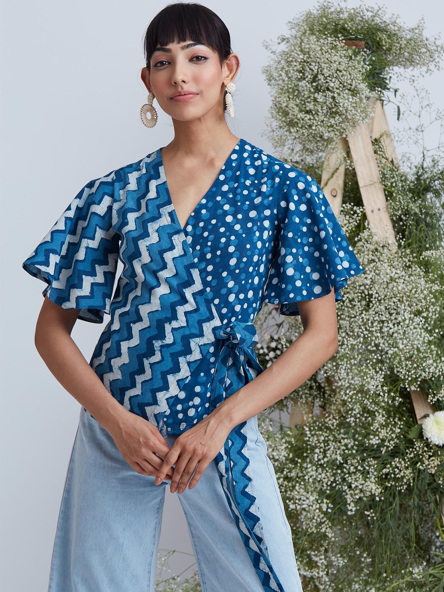 neptune hand block printed pure cotton wrap top