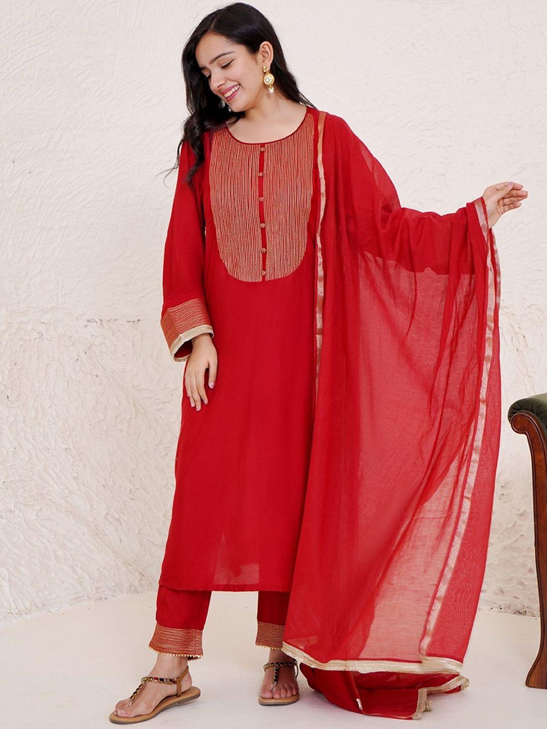 nero round neck three quarter sleeves regular kurta with trousers