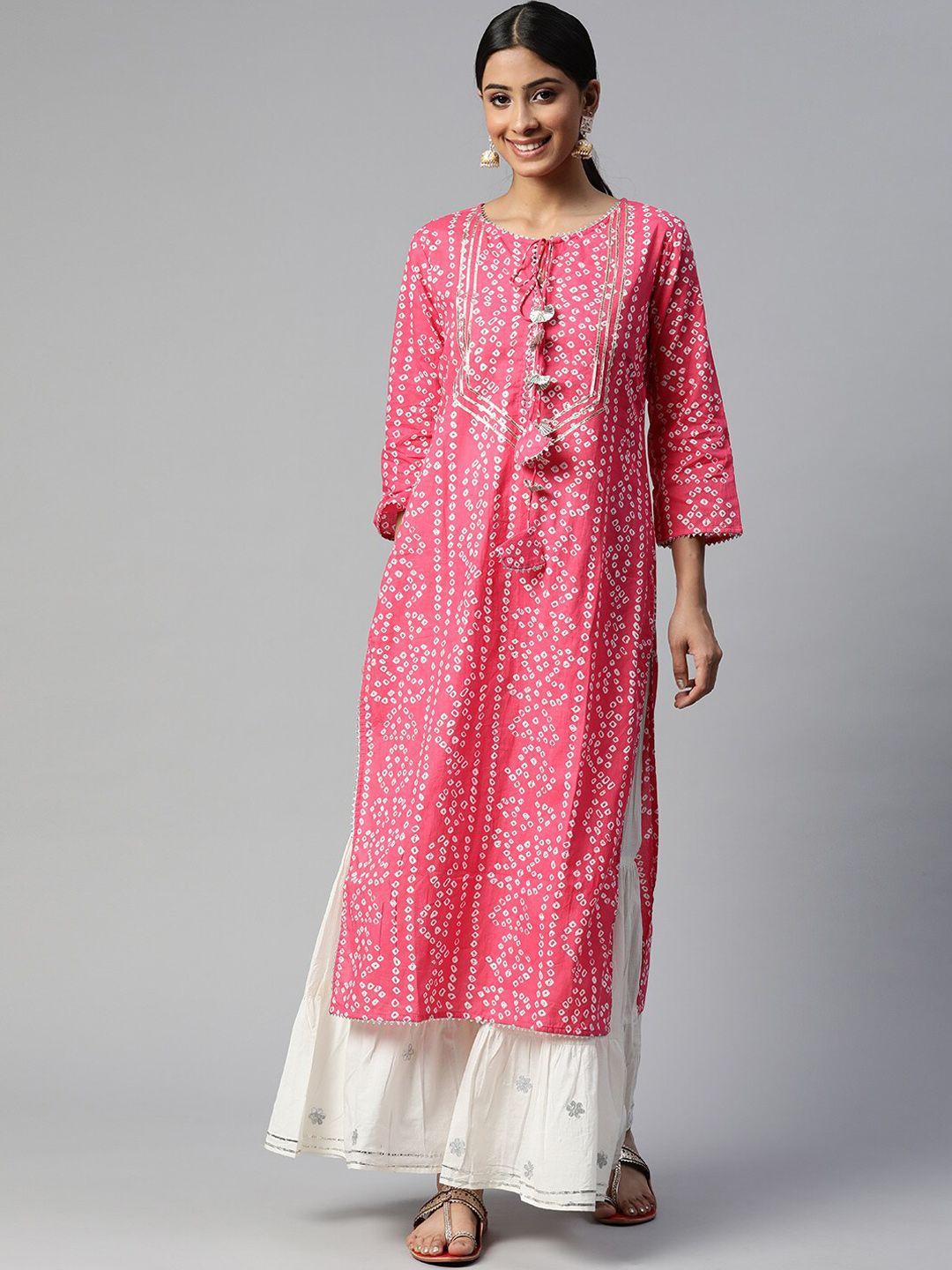 neshamakurti women bandhani printed mukaish pure cotton kurta with sharara