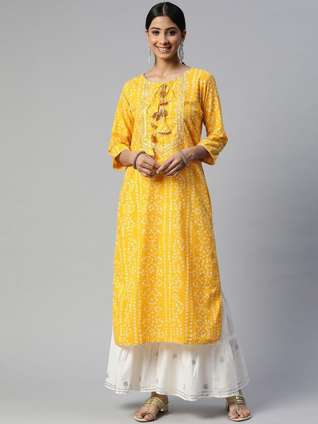 neshamakurti women bandhani printed pure cotton kurta with sharara