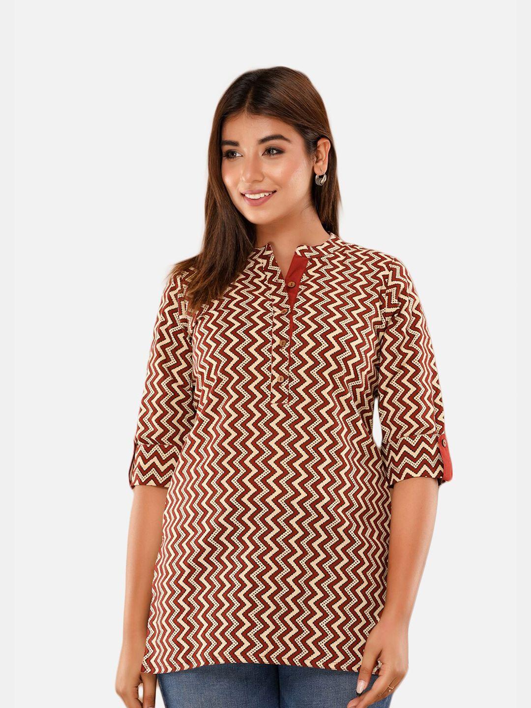 neshamakurti women beige & black printed kurti