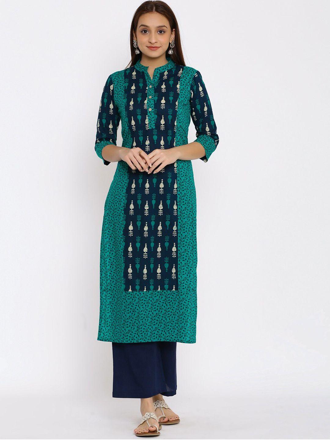 neshamakurti women blue embroidered pure cotton kurta with trousers