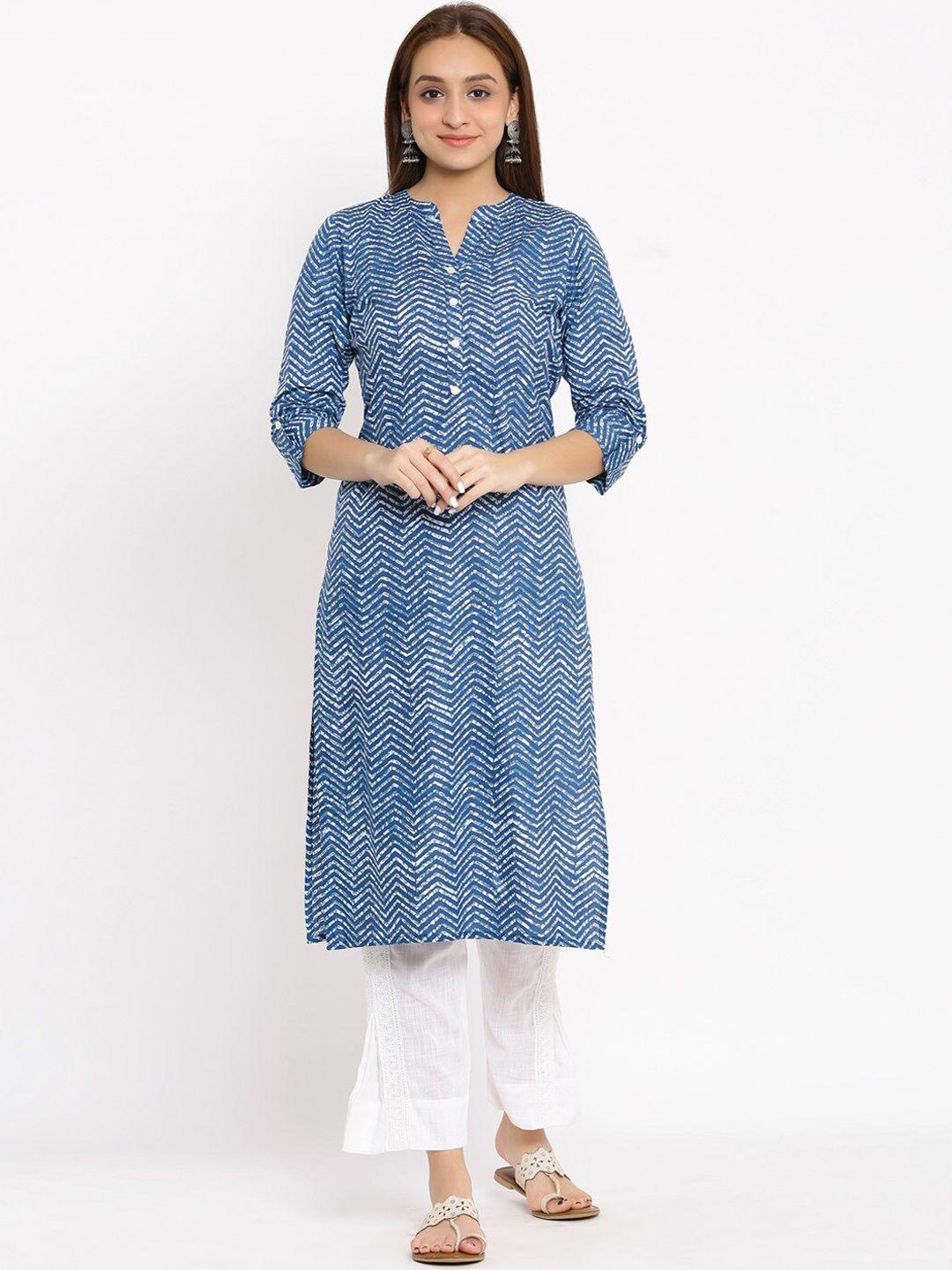 neshamakurti women blue printed pure cotton kurta with trouser