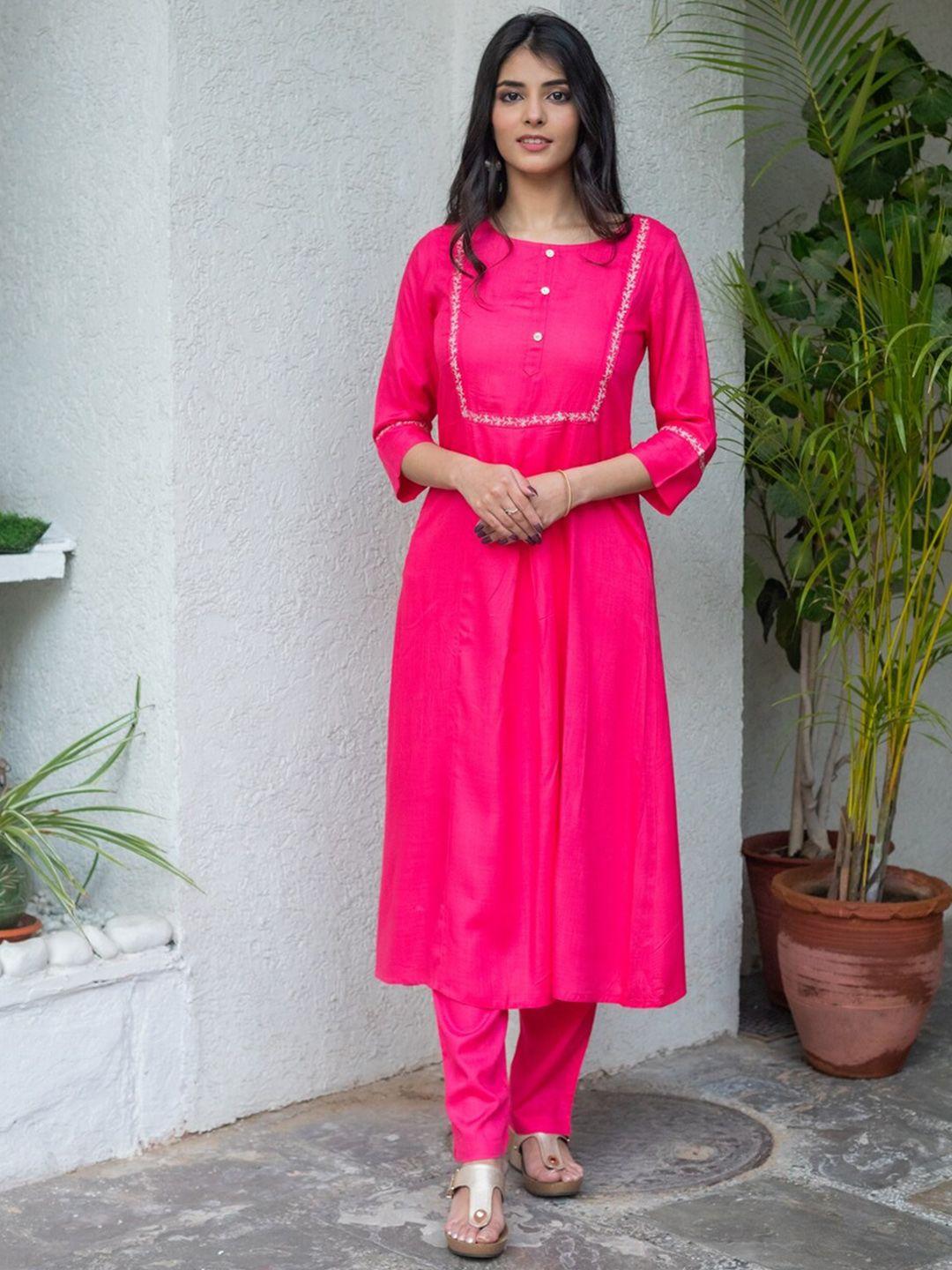 neshamakurti women embroidered kurta with trousers