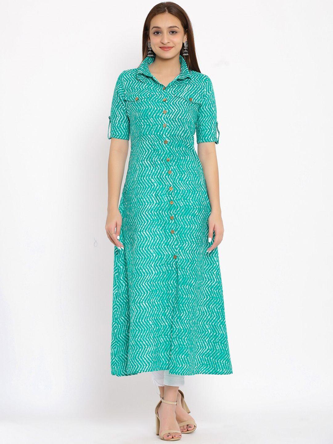 neshamakurti women green paisley cotton zig zag printed a-line kurta