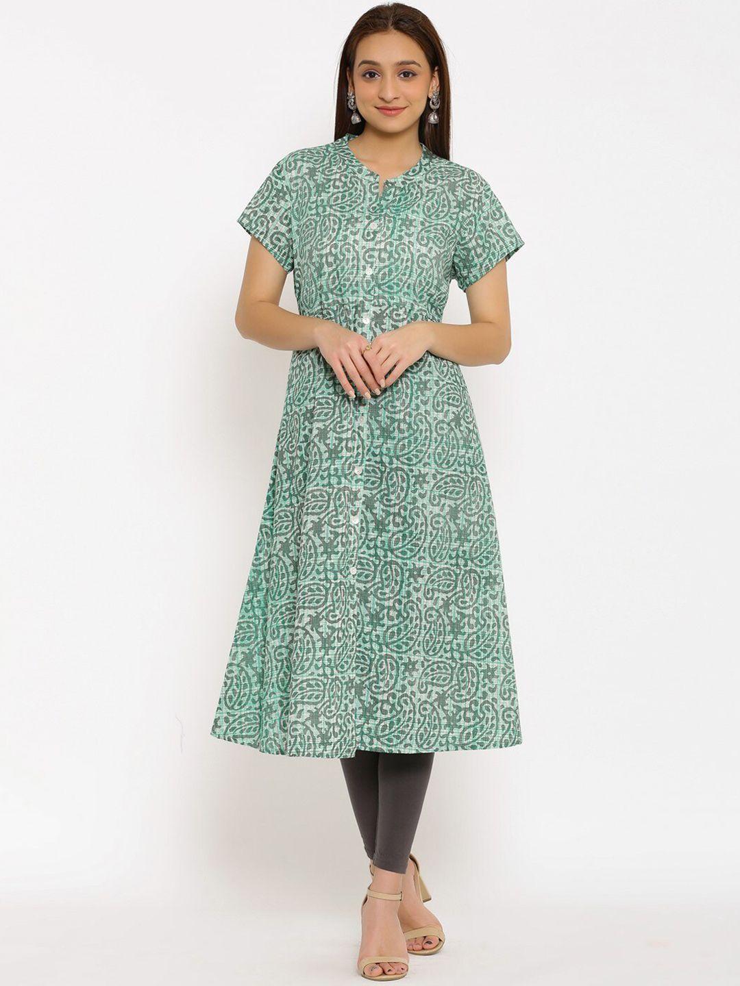 neshamakurti women green paisley printed kurta