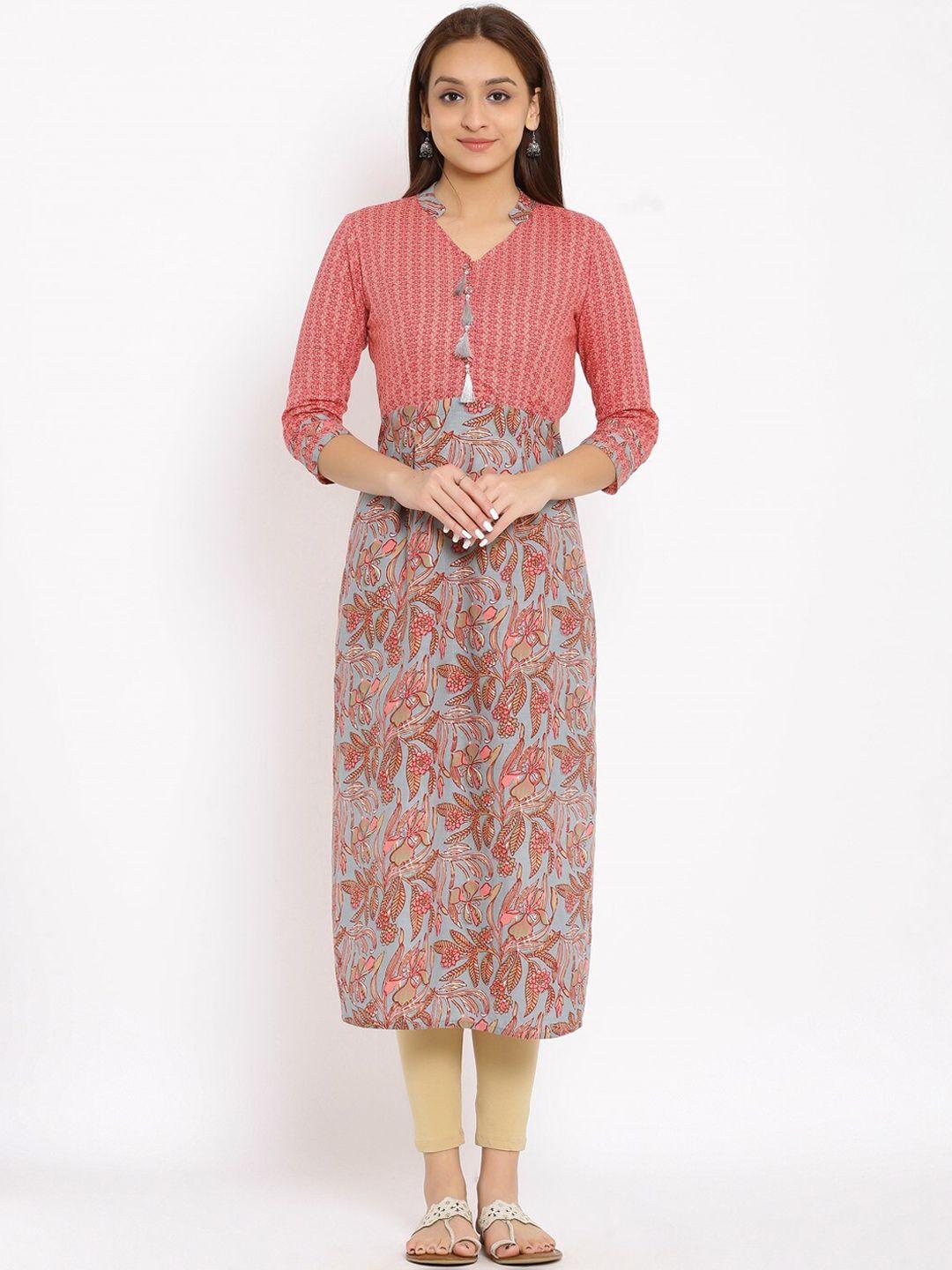 neshamakurti women grey floral printed kurta