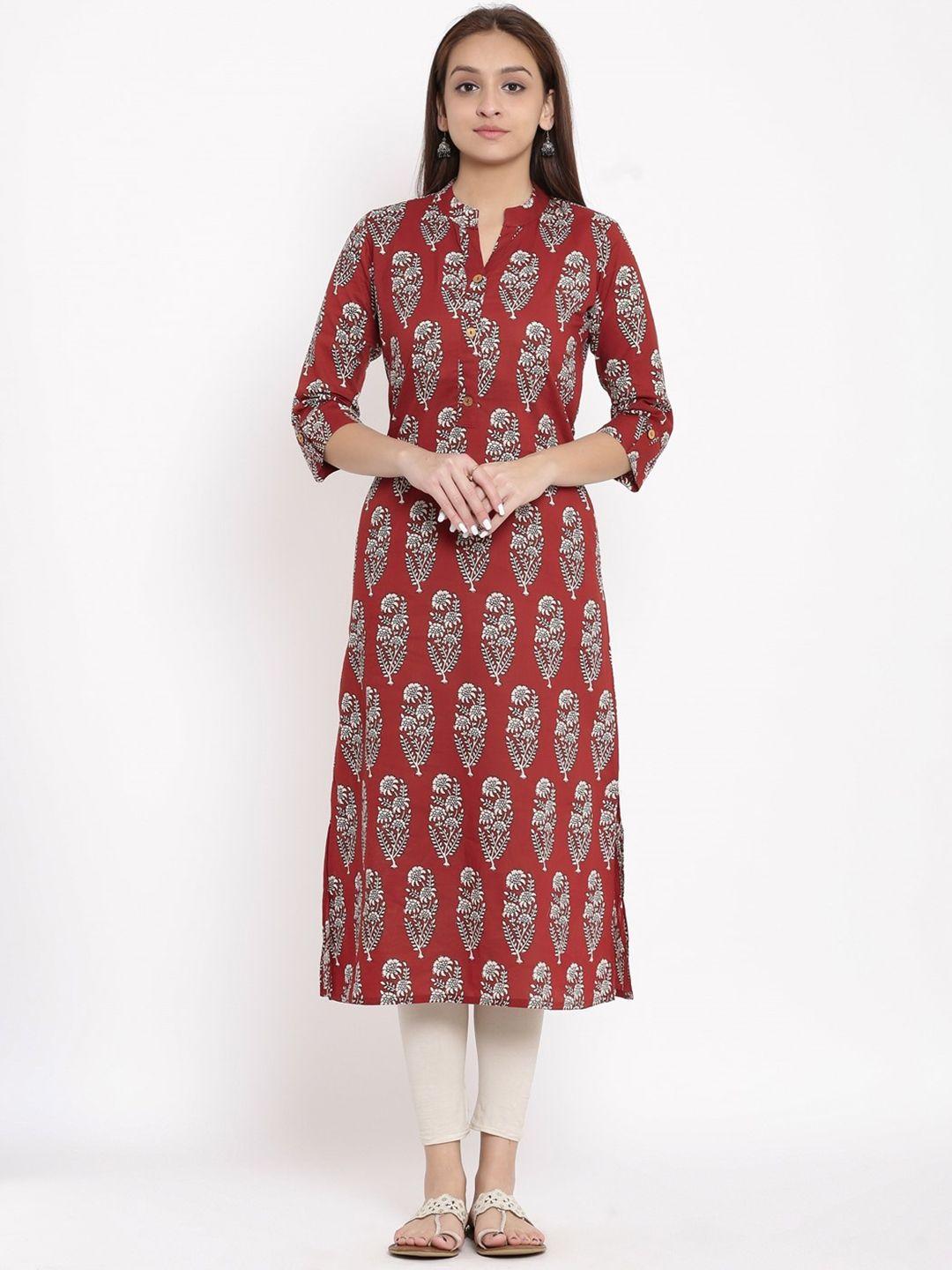 neshamakurti women maroon ethnic motifs printed flared sleeves  kurta