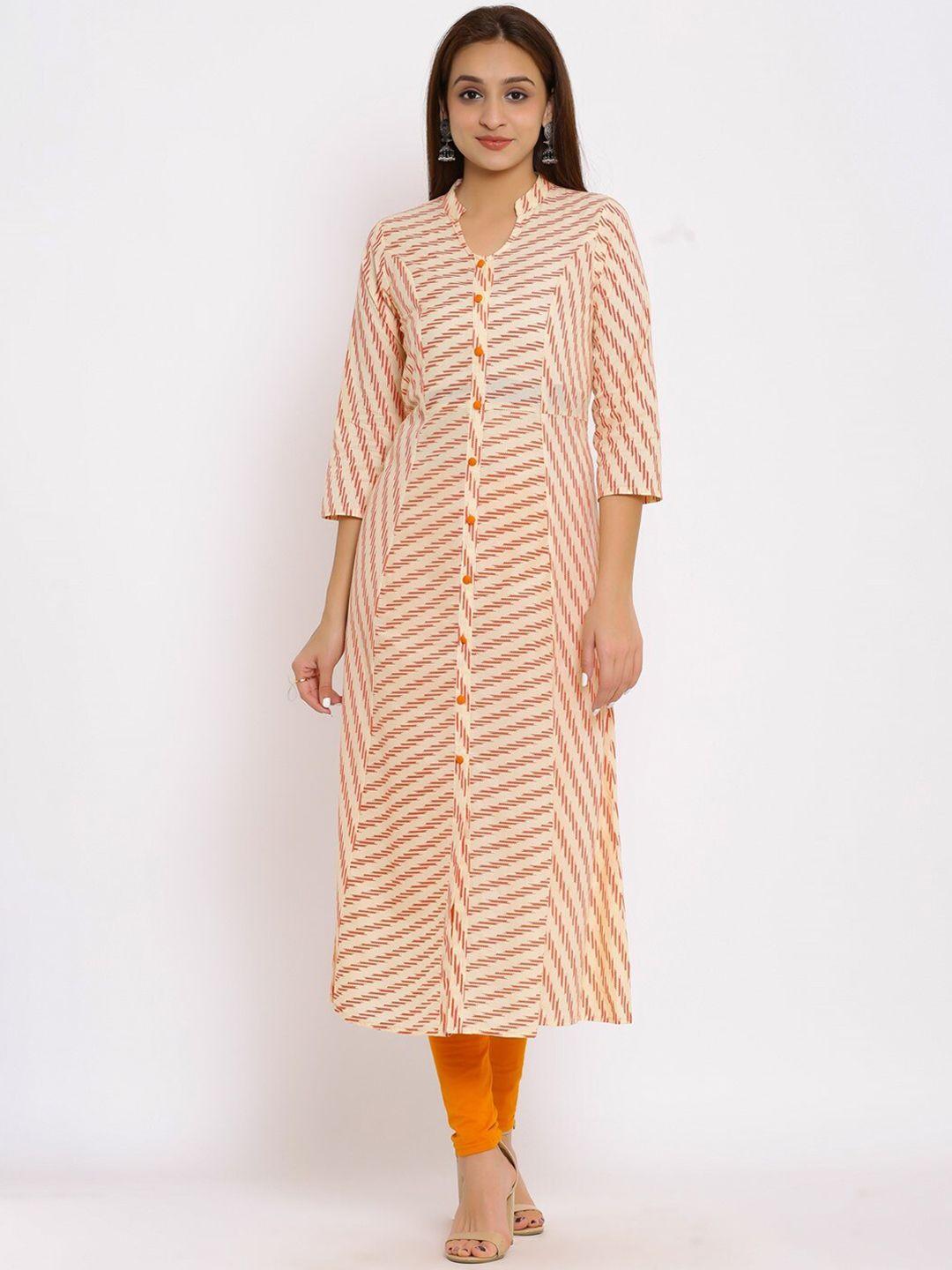 neshamakurti women orange striped thread work kurta