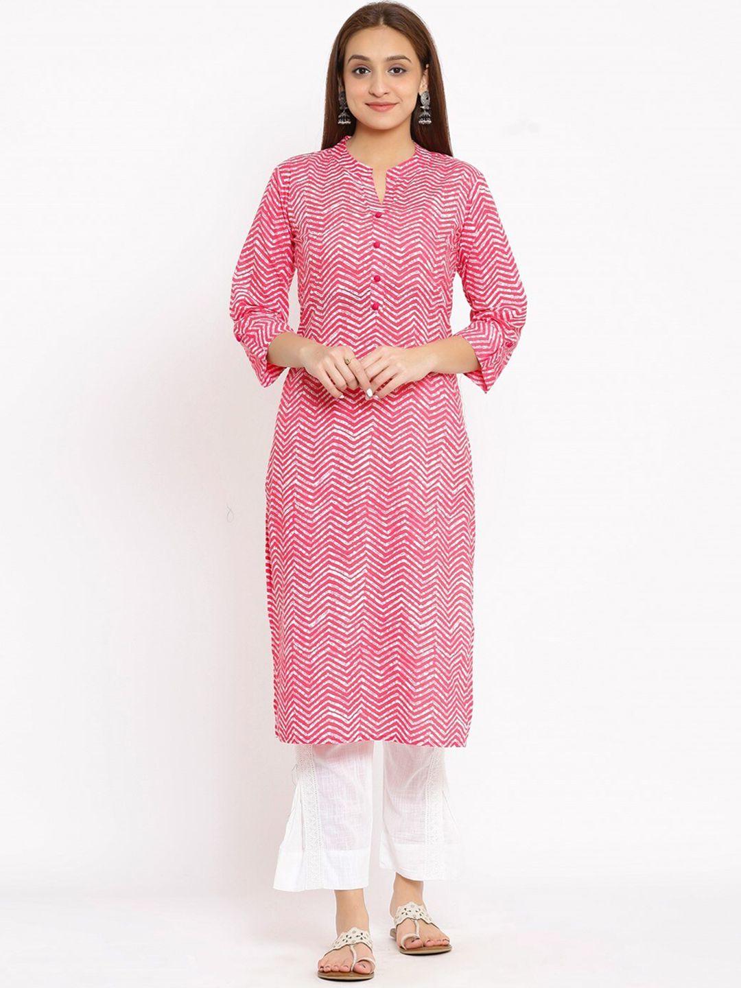 neshamakurti women pink striped pure cotton kurti with trousers