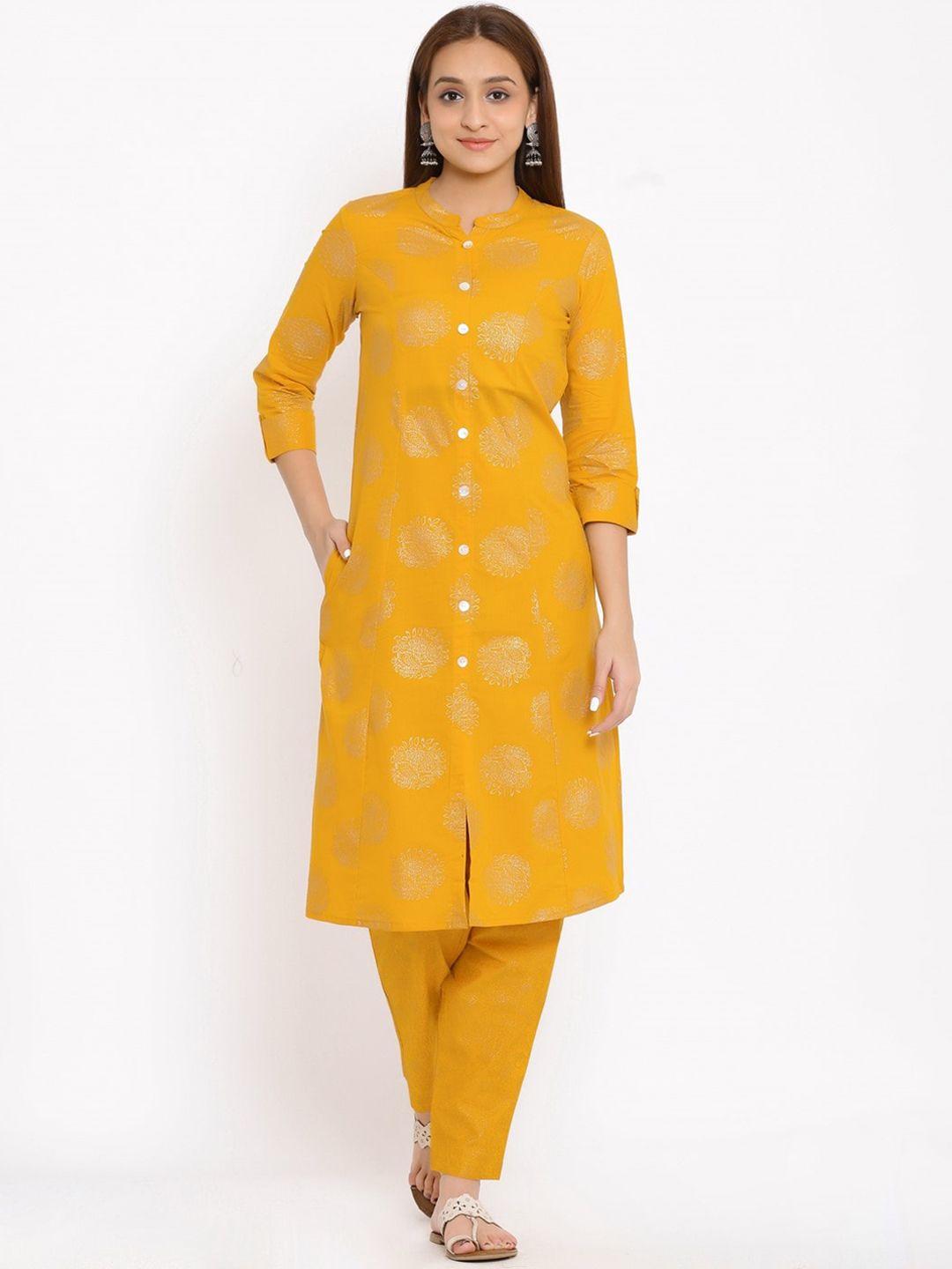 neshamakurti women yellow ethnic motifs printed kurta