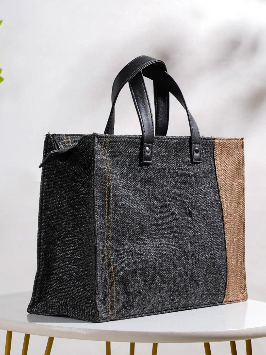 nestasia black & beige eco friendly jute lunch bag