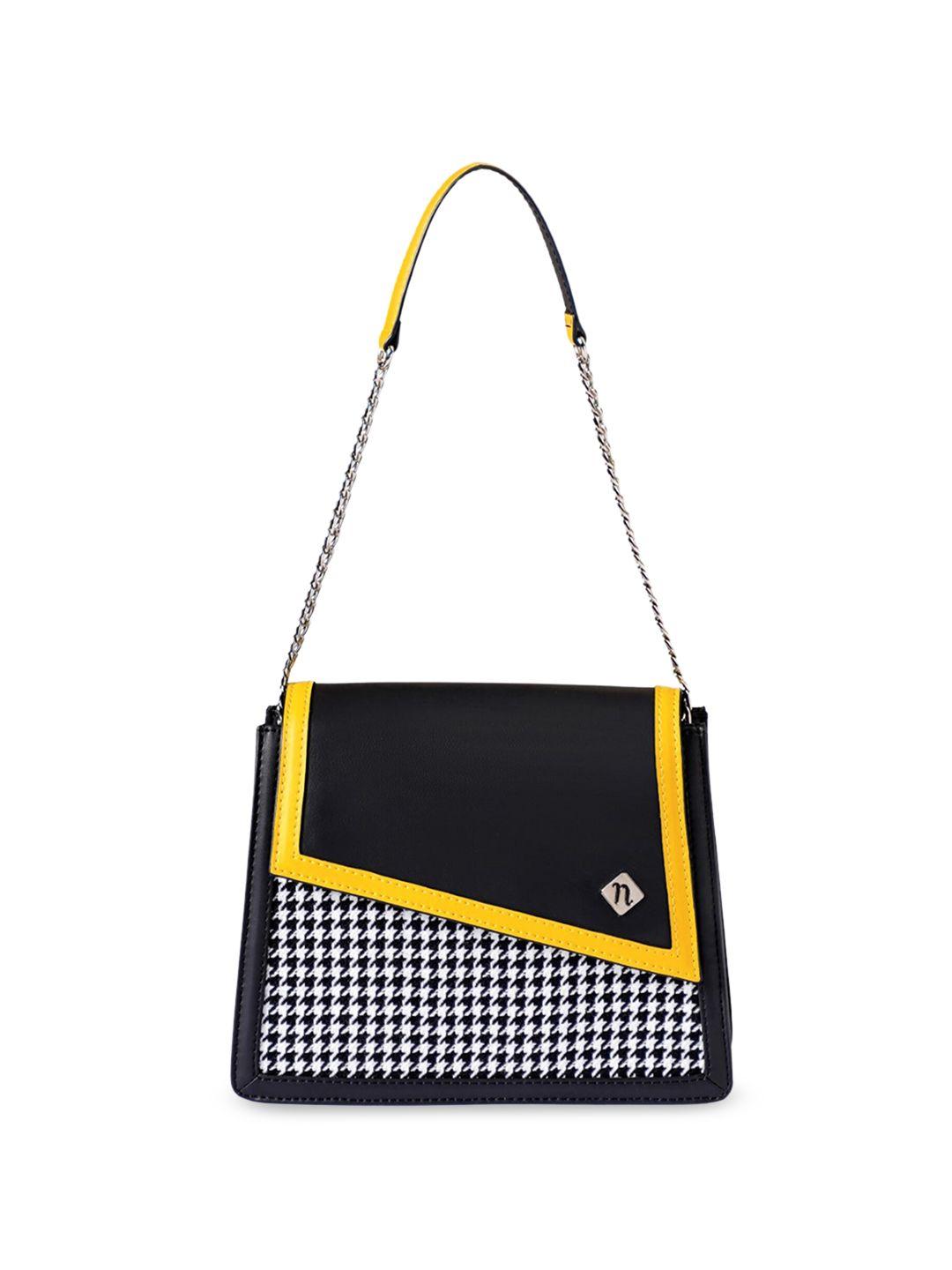 nestasia black geometric structured shoulder bag with