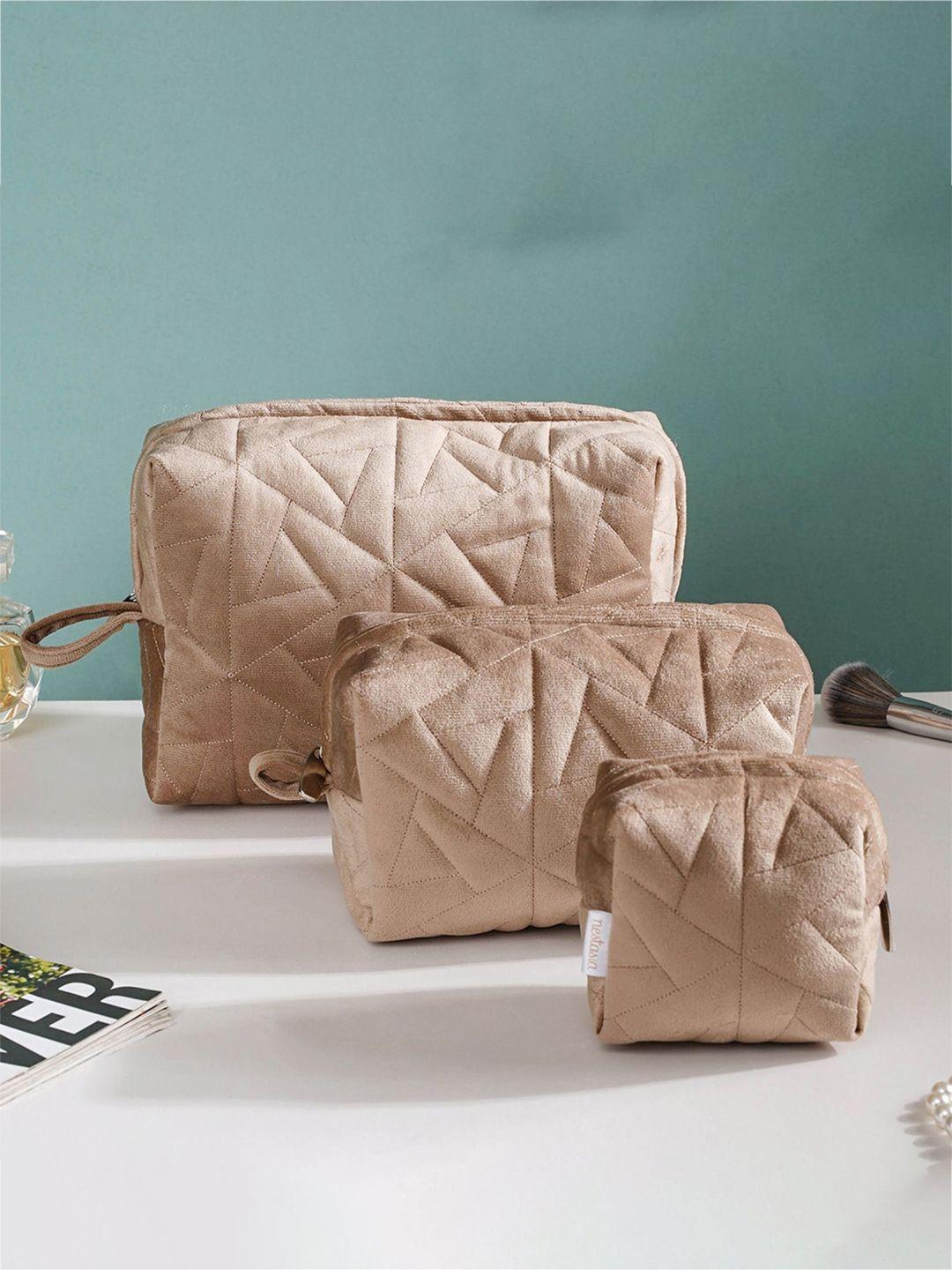 nestasia set of 3 beige quilted pouches