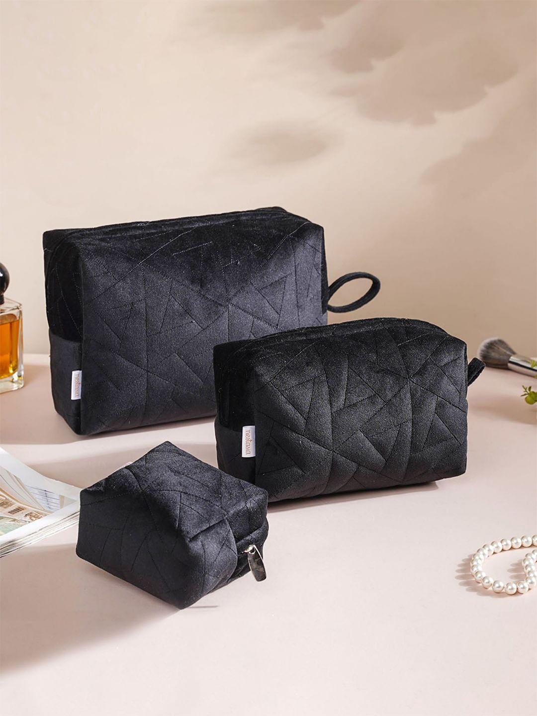 nestasia set of 3 black quilted cosmetic bags