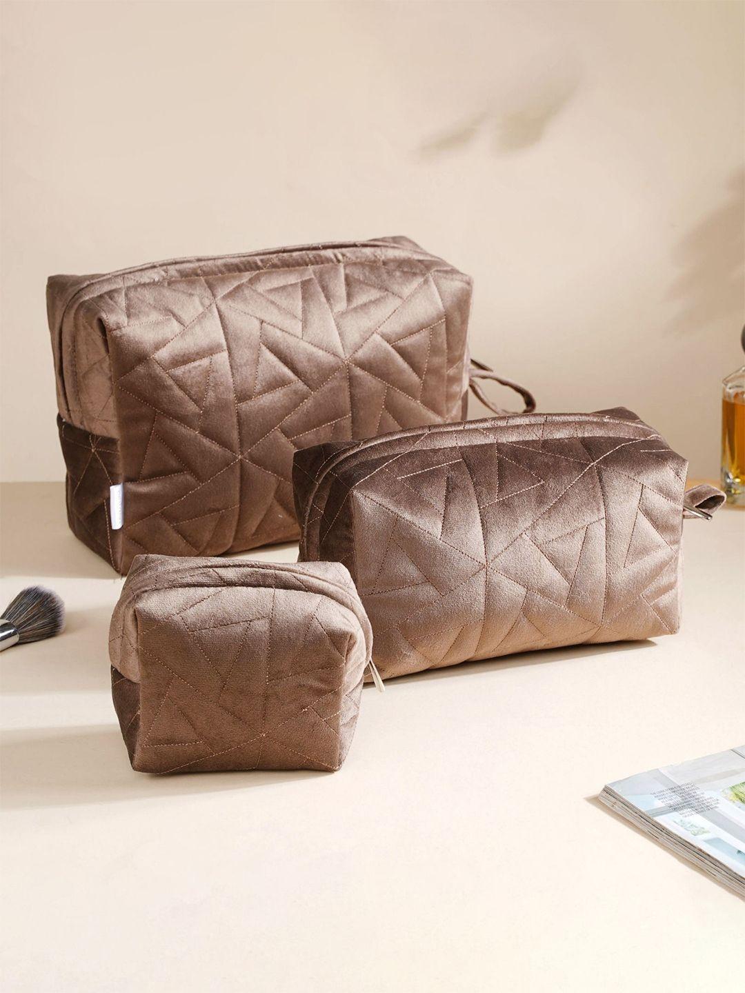 nestasia set of 3 brown quilted multi-utility cosmetic bag organisers