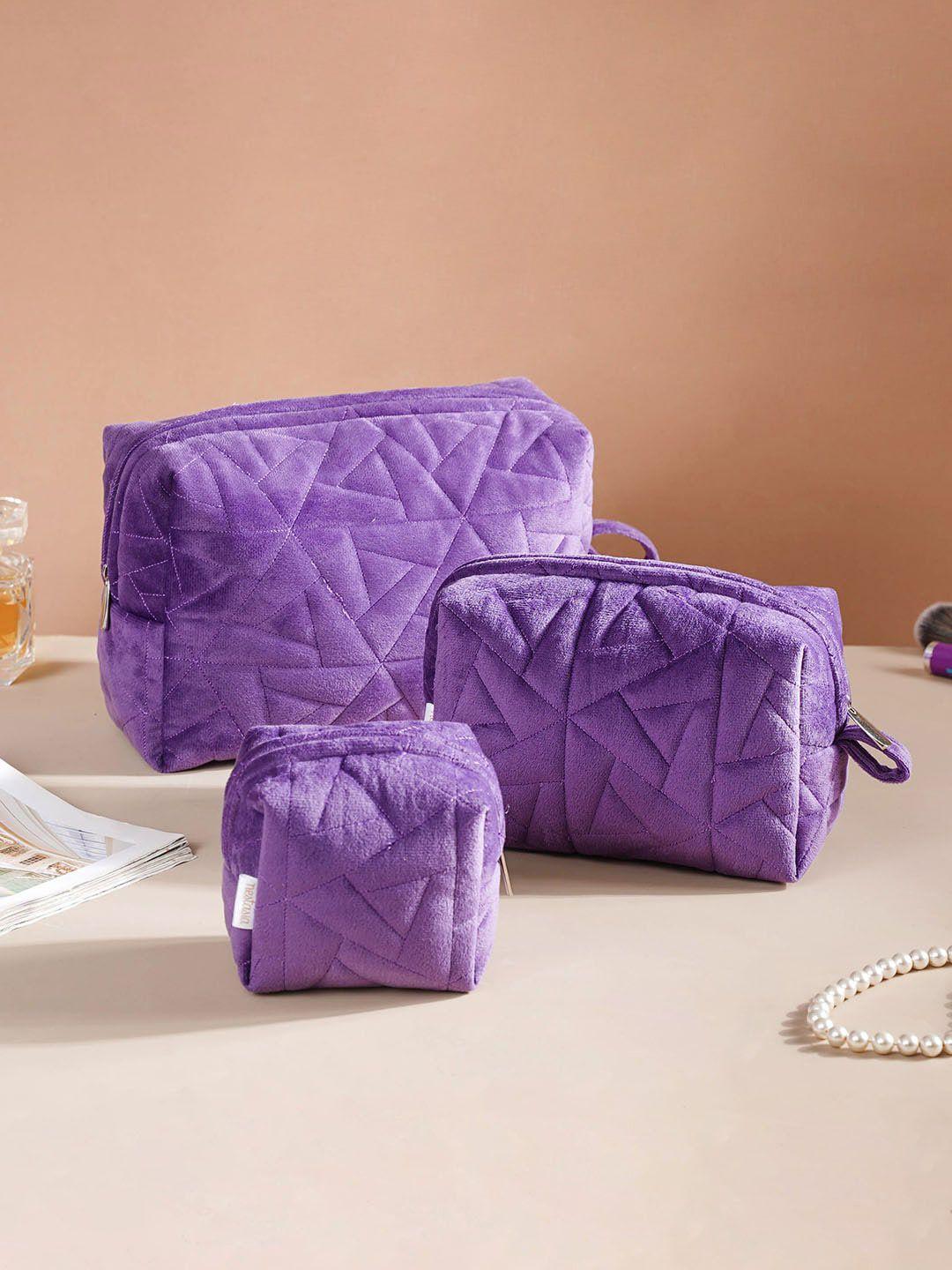 nestasia set of 3 purple solid cosmetic bag