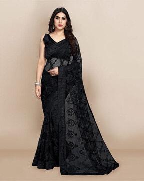 net embroidered saree