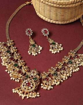 neto3-stone-studded necklace & earrings set