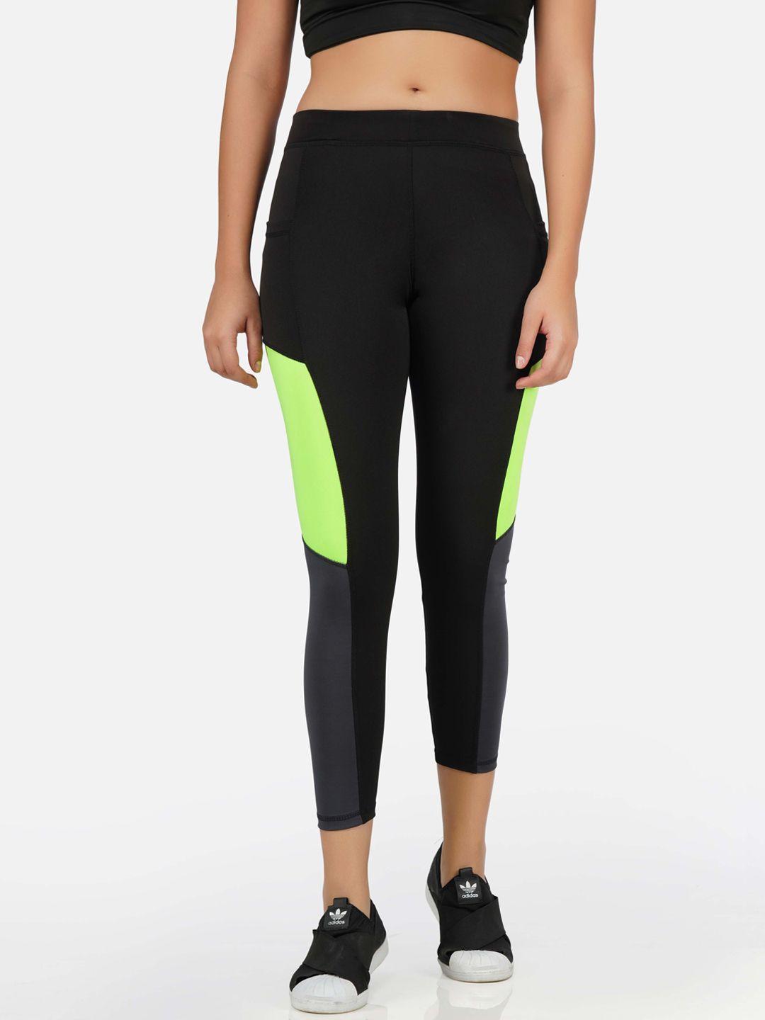 neu look fashion women black & neon printed gym tights