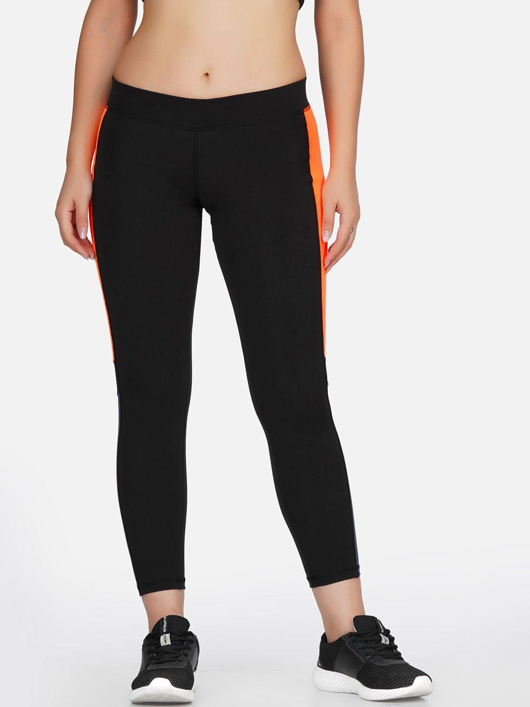 neu look fashion women black & orange colourblocked gym tights
